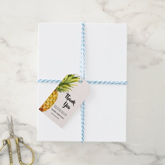 Waterverf Tropical Pineapple Baby shower Cadeaulabel (Met Touw)