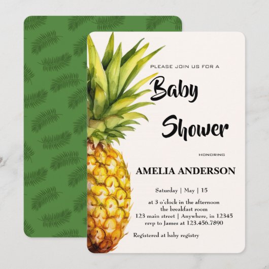 Waterverf Tropical Pineapple Baby shower Kaart (Voorkant / Achterkant)