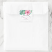Waterverf Tropical Pink Flower Bookplate Vierkante Sticker (Tas)