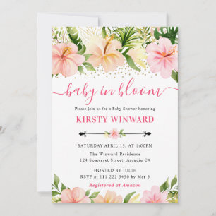 Waterverf Tropical Pink Flowers Baby shower Kaart