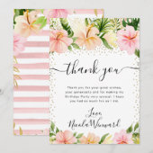 Waterverf Tropical Pink Flowers Verjaardag Bedankkaart (Voorkant / Achterkant)