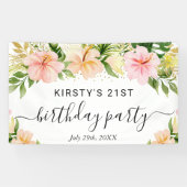 Waterverf Tropical Pink Flowers Verjaardagsfeest Spandoek (Horizontaal)