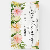 Waterverf Tropical Pink Flowers Verjaardagsfeest Spandoek (Verticaal)