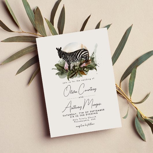 Waterverf Tropical Safari Oerwoud Zebra Wedding Kaart