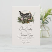 Waterverf Tropical Safari Oerwoud Zebra Wedding Kaart (Staand voorkant)