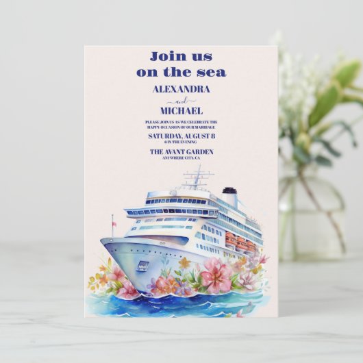 Waterverf Tropical Seascape Beach Cruise Bruiloft Kaart (Staand voorkant)