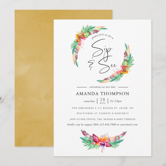 Waterverf Tropical Summer Beach Sip en See Kaart (Voorkant / Achterkant)