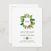 Waterverf Tropical Summer Beach Weddenschap Monogr Aankondigingskaart (Voorkant / Achterkant)