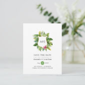 Waterverf Tropical Summer Beach Weddenschap Monogr Aankondigingskaart (Staand voorkant)