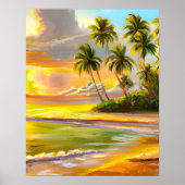 Waterverf Tropical Sunset Beach Painting Poster (Voorkant)