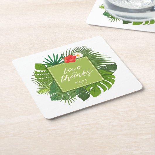Waterverf Tropical Wedding Bedankt Green ID577 Kartonnen Onderzetters (Schuin)