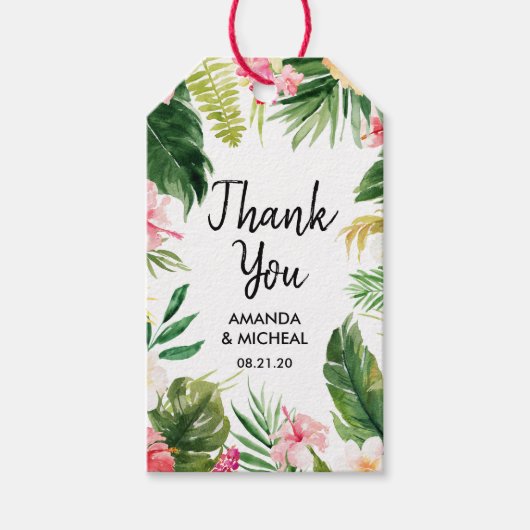 Waterverf Tropical Wedding Dank u Cadeau Labels Cadeaulabel (Voorkant)