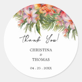 Waterverf Tropical Wedding Dank u Ronde Sticker