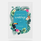 Waterverf Tropical Wedding Welcome Blauwgroen ID57 Acryl Bord (Voorkant)