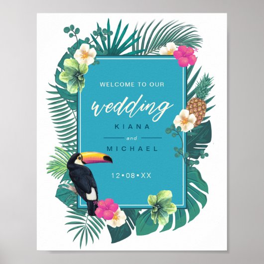 Waterverf Tropical Wedding Welcome Blauwgroen ID57 Poster (Voorkant)