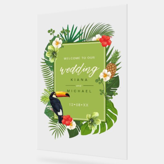 Waterverf Tropical Wedding Welcome Green ID577 Acryl Bord (Hoek)