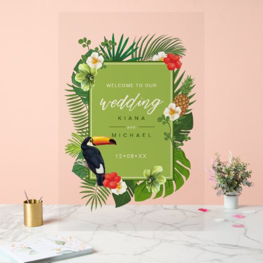 Waterverf Tropical Wedding Welcome Green ID577 Acryl Bord (Huwelijk)