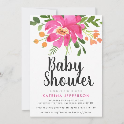 Waterverf Tropics Baby shower Uitnodiging (Voorkant)