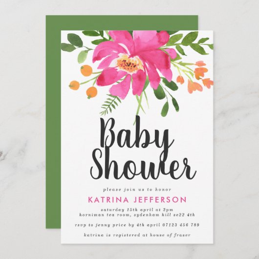 Waterverf Tropics Baby shower Uitnodiging (Voorkant / Achterkant)