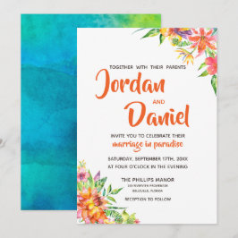Waterverf Tropics Floral Chic Destination Wedding Kaart