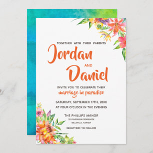 Waterverf Tropics Floral Chic Destination Wedding Kaart