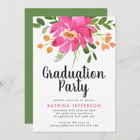 Waterverf Tropics Graduation Party Kaart (Voorkant / Achterkant)