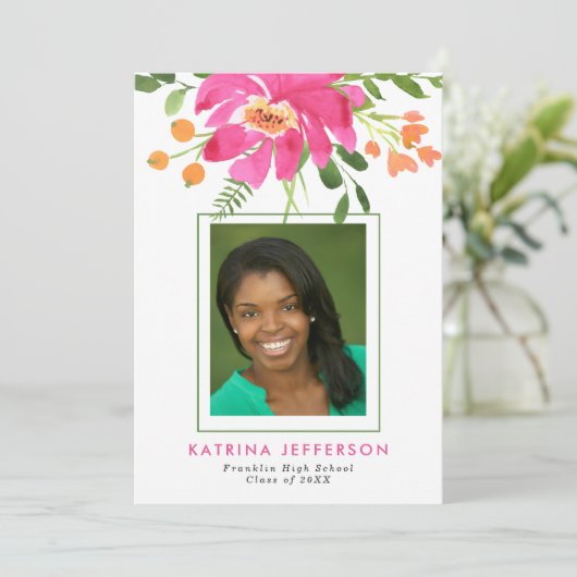 Waterverf Tropics Photo Afstuderen Aankondiging (Staand voorkant)