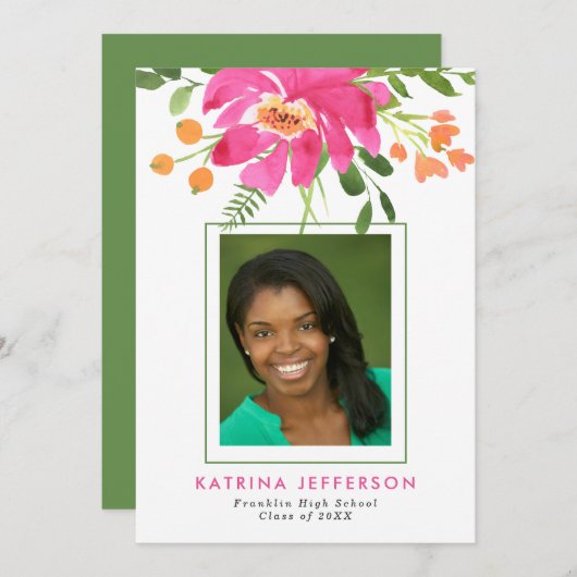 Waterverf Tropics Photo Afstuderen Aankondiging (Voorkant / Achterkant)