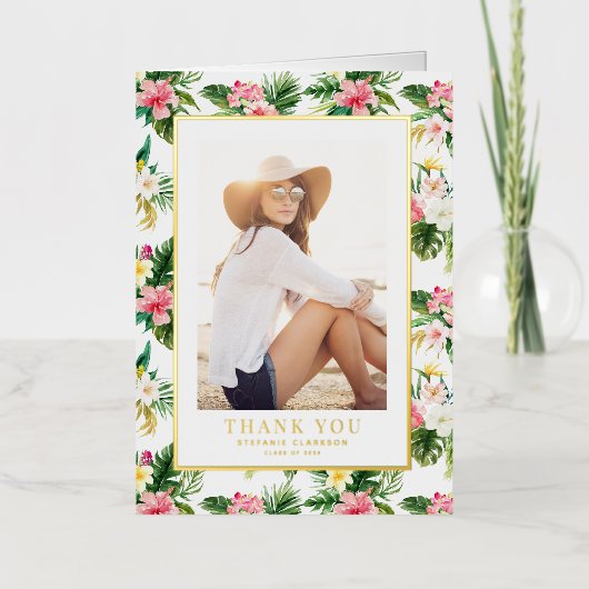 Waterverf Tropisch Afstuderen Foto Dank u Folie Wenskaart (Voorkant)