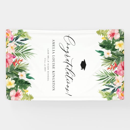 Waterverf Tropisch Afstuderen gefeliciteerd Spandoek (Horizontaal)