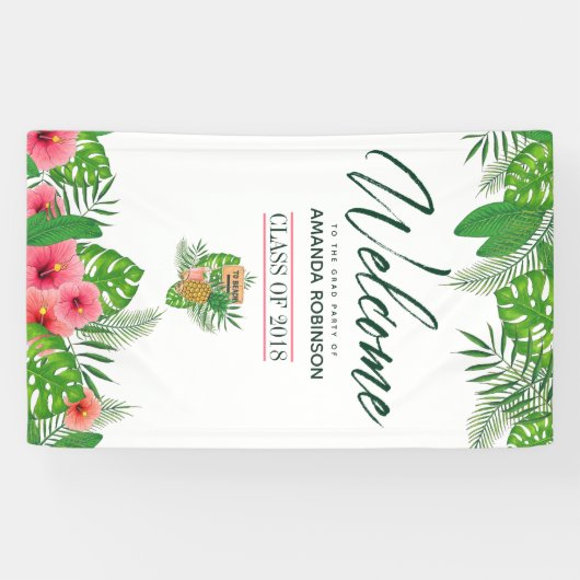 Waterverf tropisch Afstuderen Luau Welkom Spandoek (Horizontaal)