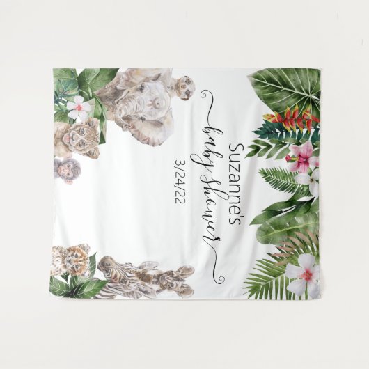 Waterverf Tropisch Baby Oerwoud Dieren Safari Tap Wandkleed (Voorkant (horizontaal))