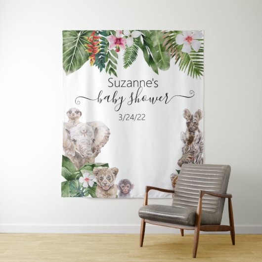 Waterverf Tropisch Baby Oerwoud Dieren Safari Tap Wandkleed (In situ)