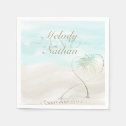 Waterverf Tropisch Beach Wedding Paper Napkins Servetten (Voorkant)