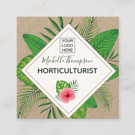 Waterverf tropisch blad gepersonaliseerd vierkante visitekaartje (Voorkant)
