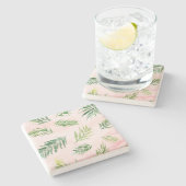 Waterverf Tropisch Blad Pastel Steen Onderzetter (Zijkant)