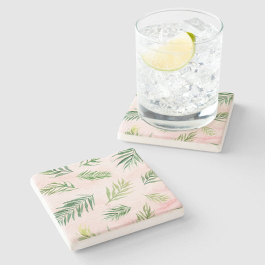Waterverf Tropisch Blad Pastel Steen Onderzetter (Zijkant)