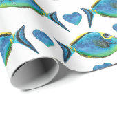 Waterverf Tropisch Blauw Vis en Harten Cadeaupapier (Rol Hoek)