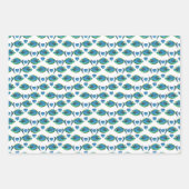 Waterverf Tropisch Blauw Vis en Harten Inpakpapier Vel (Voorkant 3)