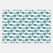 Waterverf Tropisch Blauw Vis en Harten Inpakpapier Vel (Voorkant 2)