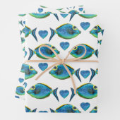 Waterverf Tropisch Blauw Vis en Harten Inpakpapier Vel (In situ)