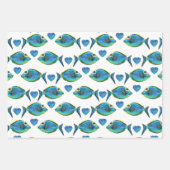 Waterverf Tropisch Blauw Vis en Harten Inpakpapier Vel (Voorkant)