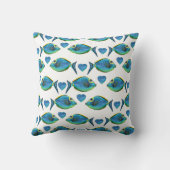 Waterverf Tropisch Blauw Vis en Harten Kussen (Achterkant)
