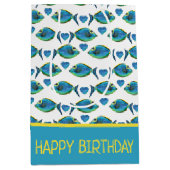 Waterverf Tropisch Blauw Vis en Harten Medium Cadeauzakje (Voorkant)