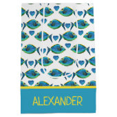 Waterverf Tropisch Blauw Vis en Harten Medium Cadeauzakje (Achterkant)