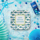 Waterverf Tropisch Blauw Vis en Harten Papieren Bordje (Feest)