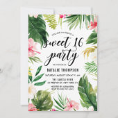 Waterverf Tropisch Bloemen Lijst Sweet 16 Party Kaart (Voorkant)