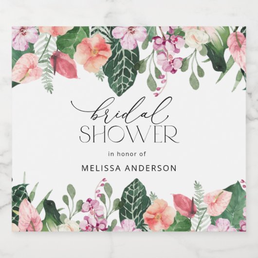 Waterverf Tropisch Bloemen Vrijgezellenfeest Spark Sparkling Wijnetiket (Enkel label)