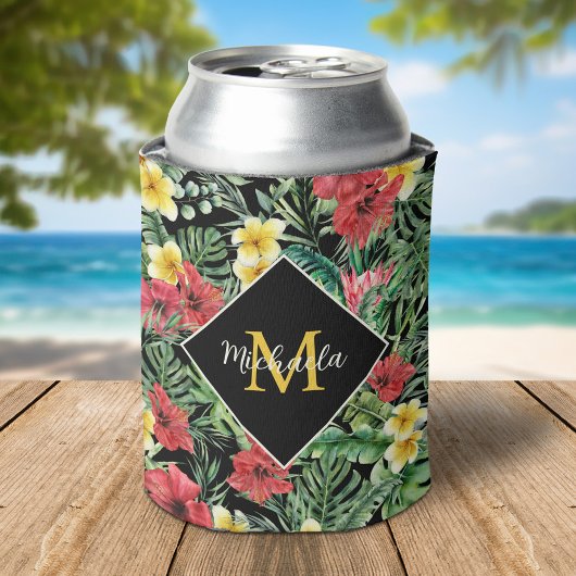 Waterverf Tropisch Bloemend Monogram Blikjeskoeler