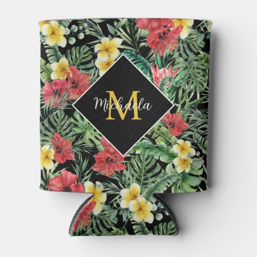 Waterverf Tropisch bloemmonogram Blikjeskoeler (Voorkant)